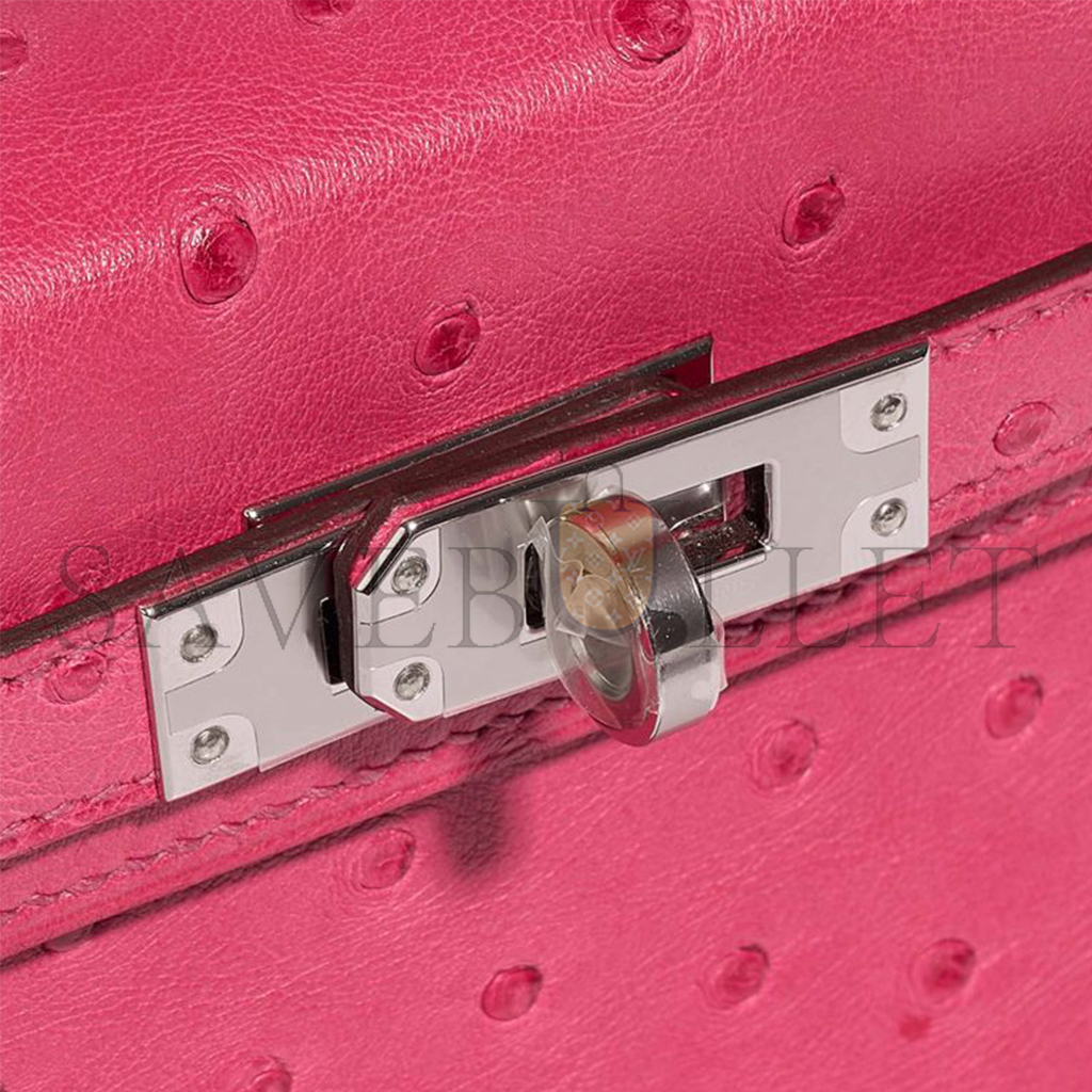 HERMÈS MASTER MINI KELLY II OSTRICH ROSE TYRIEN (19*12*5.5cm)